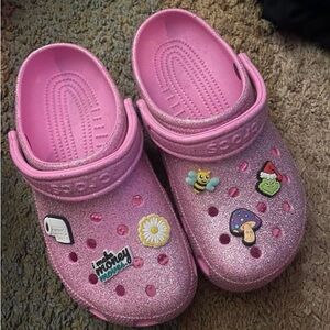 CROCS Pink Glitter Clogs with Charms